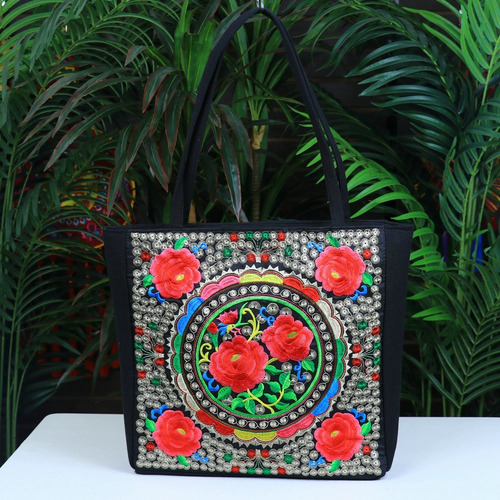Bolsa Bordada Grande Tote Bag Artesanal Flores, Dama Mujer
