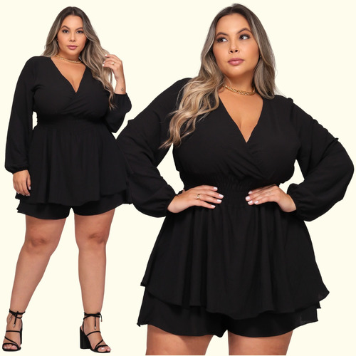 Vestido Preto Macaquinho Larguinho Plus Size Envio Em 24h