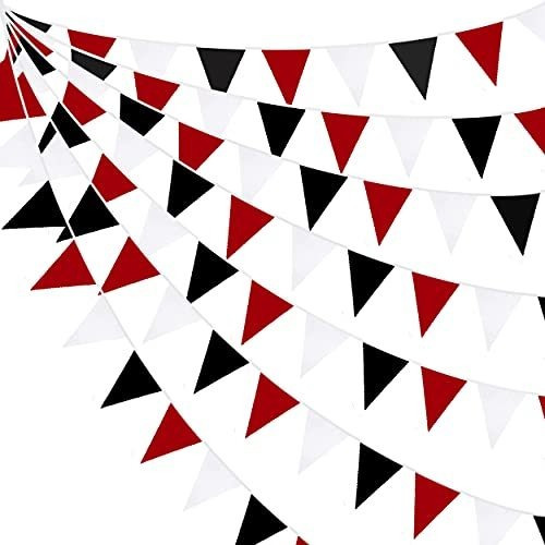 10 Metros Banderines Banner Rojo Negro Blanco Fiesta Decorac