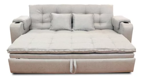 Sofa cama Plegable Matrimonial en Lino Gris Oxford con Portavasos Mobydec  Mobydec Ankor Sofa cama Plegable minimalista