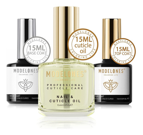 Kit Para Uñas Base Coat Top Coat Y Aceite De Cuticula 15 Ml Transparente