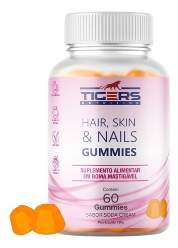 Suplemento em gomas Tigers Nutrition  Gummies HairSkin & Nails Femme biotina HairSkin & Nails Femme sabor  soda cream em pote de 100g 60 un