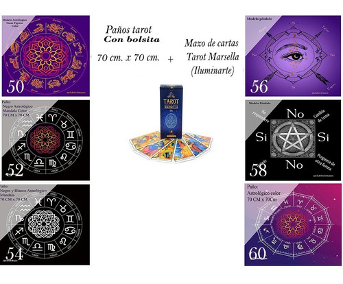 Imagen 1 de 10 de Cartas Tarot Marsella + Paño Tirada 70cm.x70cm.c/bolsa