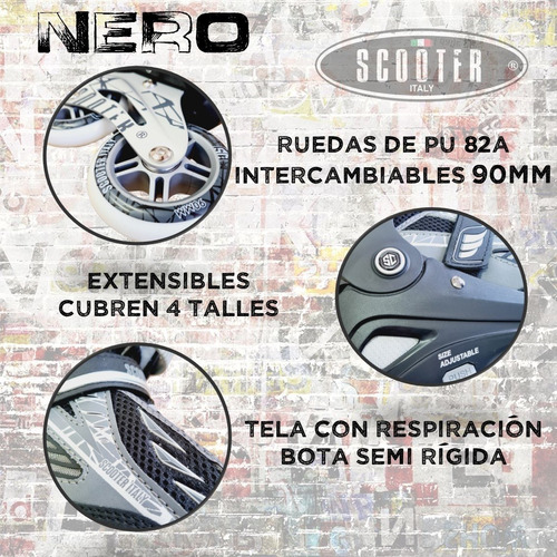Rollers Profesionales Extensible Scooter Italy Aluminio Nero