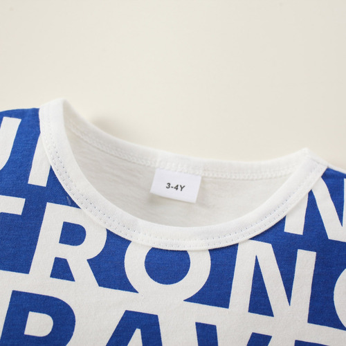 Conjunto Con Camiseta Blanca Y Pantalón Corto Azul Para Niño