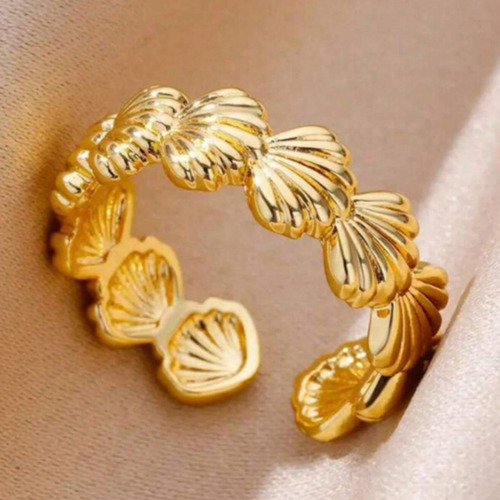 Set Anillos Playa Conchas Y Estrellas De Mar Ajustables Dorado 7