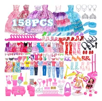 Comprar Cddgl Kid de 158 Conjuntos de Ropa Accesorios Para Muñecas Juguetes incluye 5 Vestidos de Novia 5 Vestidos de Moda 4 Faldas de Tobillo 3 Tops y Pantalones 3 Bikini 20 Zapatos y Regalos 10 Ganchos