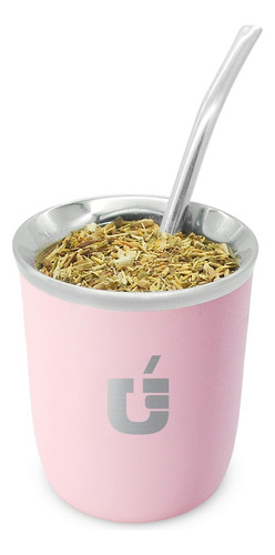 Mate Termico Acero Inoxidable Mas Bombilla Premium Color Rosa