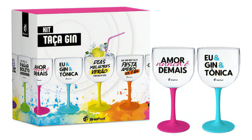 Kit 2 Taças Gin Plástico Frases Divertidas 580ml Bebidas Cor Transparente Com Frases Coloridas