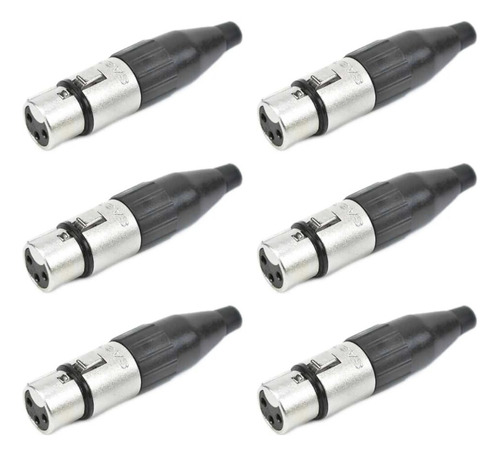 Kit 6 Conector Xlr Fêmea De Linha 3p Santo Angelo Sa2xxlrfl