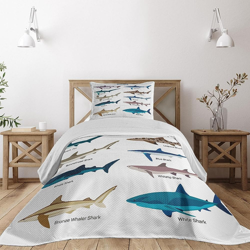 Ambesonne Shark Coverlet, Tipos De Tiburones Patrón Whaler P