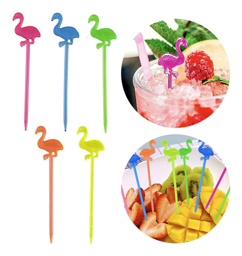 Palillos Para Coctel De Frutas Bebidas Fiesta 30pz Flamingos