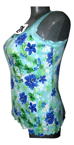 Blusa Azul Estampada Flores Sin Manga Talla 2x (38/40) Basic