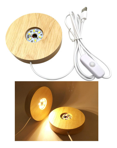 3 Lámpara De Con Base De Madera Led Con Puerto Luz