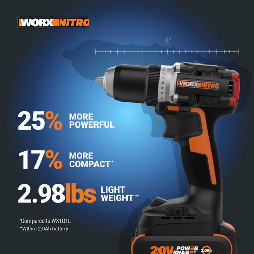 Furadeira Sem Fio Worx Nitro 20v Wx130l Com Motor Sem Escova