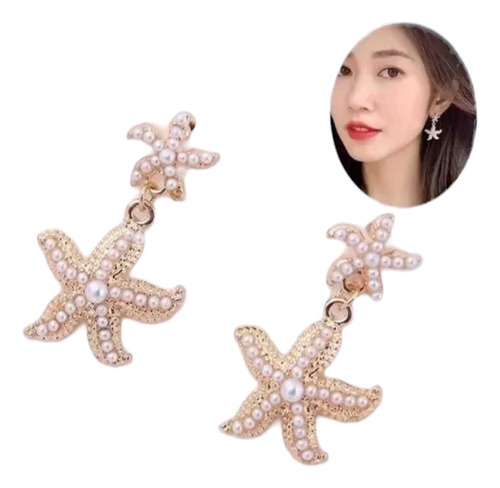  Aretes  Doble  Estrella De Mar Con Perlas