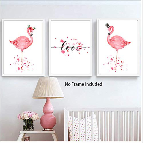 Juego De 3 Cuadros De Pared De Lienzo Flamingos Rosados...