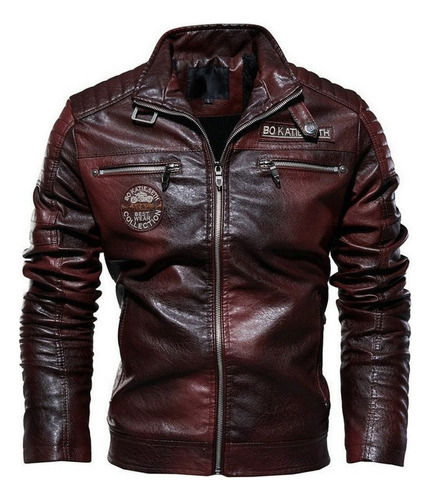 Pu Leather Jacket Moto Jacket Com L Neck B