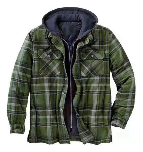 Chamarra Hombre Cuadros Multicolor Con Capucha Manga Larga