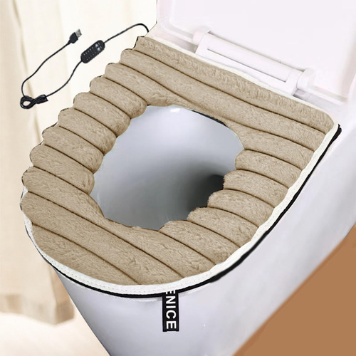 Funda De Asiento De Inodoro Calefaccionada Usb Felpa Suave Caqui Nombre Del Diseño