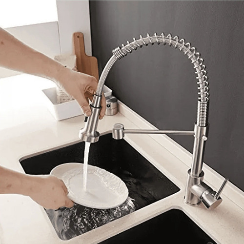 Llave Monomando Lavaplatos Flexible Griferia Cocina Acabado Brillante Color Plateado