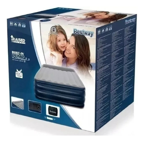 Cama Inflable Colchon Bestway Extra Alto Queen Con Bomba Azul