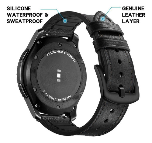 Correa Doble Caucho Cuero Para Smartwatch Foxbox P45 Bw0472 Negro 2.2 Cm