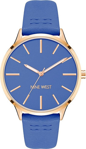 Nine West ®. Reloj De Mano Mujer Piel Vegana 38mm 2752rgnv Color de la correa Azul Color del bisel Rosa dorado Color del fondo Azul