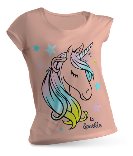 Playera Niña Manga Corta Diseño Unicornio Algodón