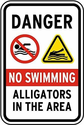 Letrero Aluminio Texto Ingl  Danger No Swimming Alligators X