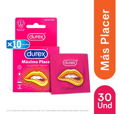 Condones Durex Máximo Placer X 30 - Unidad a $5366