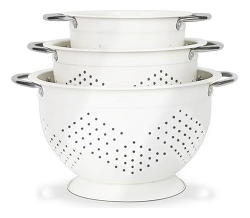 Colander Set Of 3, Powder Coated Metal Strainers With Rivete