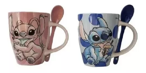 Set Tazas Stitch & Angel Disney Original Cerámica Con Cuchara