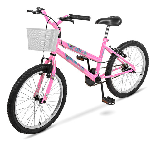 Bicicleta Aro 20 Infantil Menina Criança Bike Mtb C/cesta Cor Rosa-claro