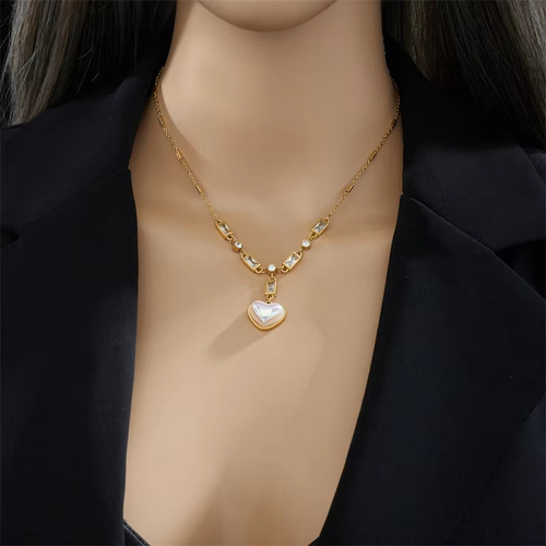 Collar Corazón Tornasol Mujer Cadena Acero Inoxidable Dorado