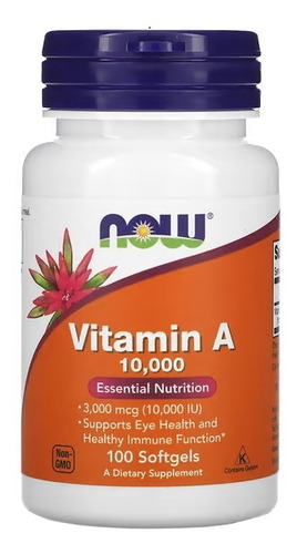 Vitamin A Now Foods 10000 Iu 3000 Mcg Vitamina A 100 Softgel