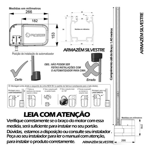 Motor Portão Rossi Basculante Nano Wifi App 1,40m 350kg