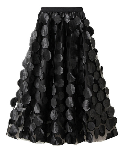 Falda Midi De Tul Negro Con Lunares 4d, Estilo Audrey Hepbur