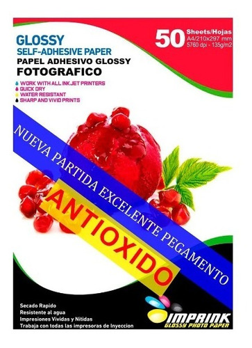 Imagen 1 de 1 de Papel Fotográfico Adhesivo Glossy A4-135gr-50 Hojas