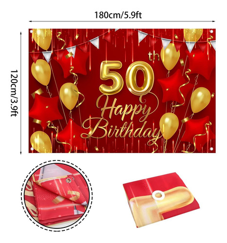 Fondo Para Decoracion 50 Cumpleaño Rojo Dorado Dama Año