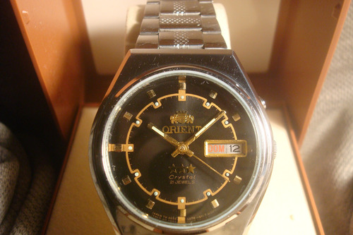 Bellisimo Reloj Orient Automatico 1970 Minimo Uso Unico Joya Acero Acero Negro Combinado Con Dorado (Usado)