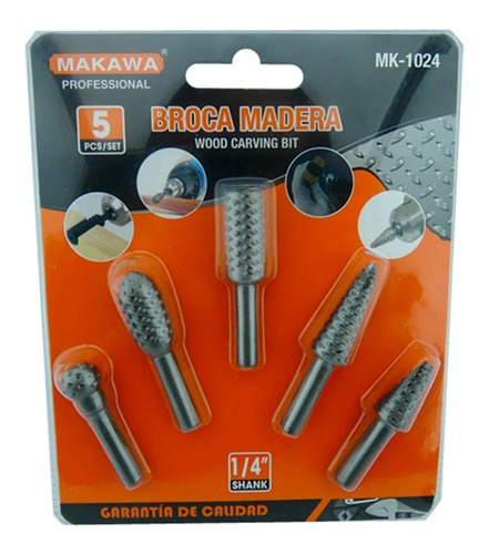 Kit Juego Brocas Madera Escofina Rotativa 1/4 5 Pcs Mk-1024