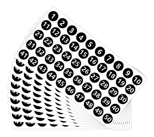 Etiquetas Adesivas Com Número, Redondas, 10 Folhas, 1 Preto