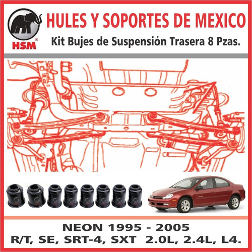 Imagen 5 de 6 de Juego Bujes Para Neon 95-05 8pzas 1999 2000 2001 2002