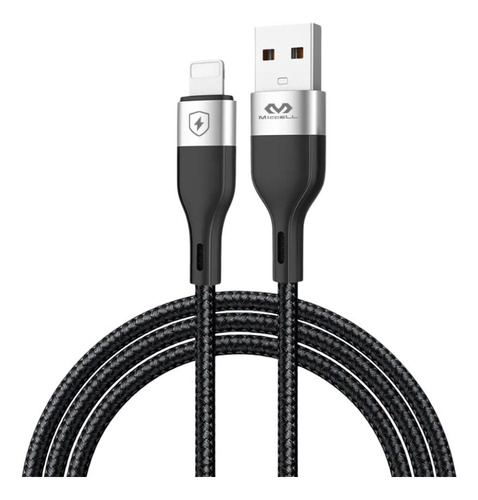 Miccell Cable Reforzado Usb A Tipo Ligthning, 1.2 Metros 3a Color Negro