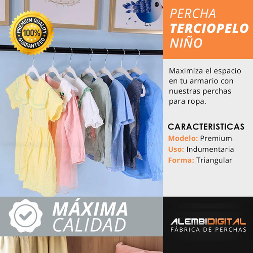 Imagen 6 de 10 de Percha Felpa Terciopelo Antideslizantes Niños X 10 Blanca