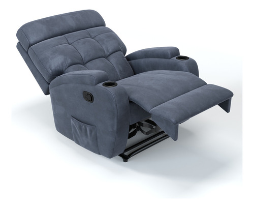 Poltrona Do Papai Reclinável Em Suede Azul E Reclinação Manual Damie Poltronas