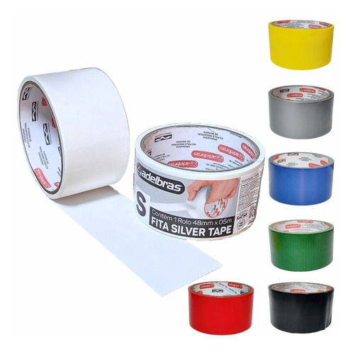 5 Fitas Adesiva Silver Tape Multiuso Alta Fixação 48mm X 5m Cor Branco