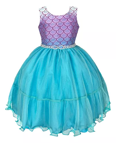 Vestido Roupa Festa Fantasia Infantil Tematico Sereia Ariel