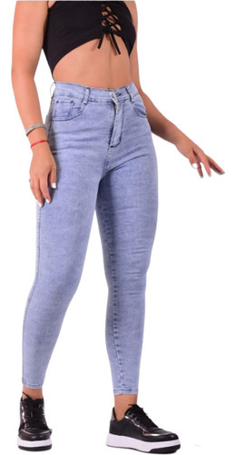 Jean Celeste Claro Nevado Mujer Elastizado Denim Skinny Moda